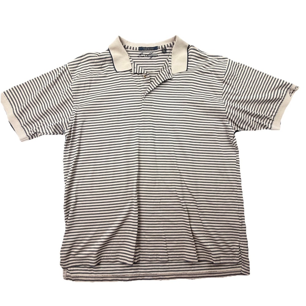 Ben Hogan Striped Polo Shirt XL Pima Cotton Golf Classic Beige